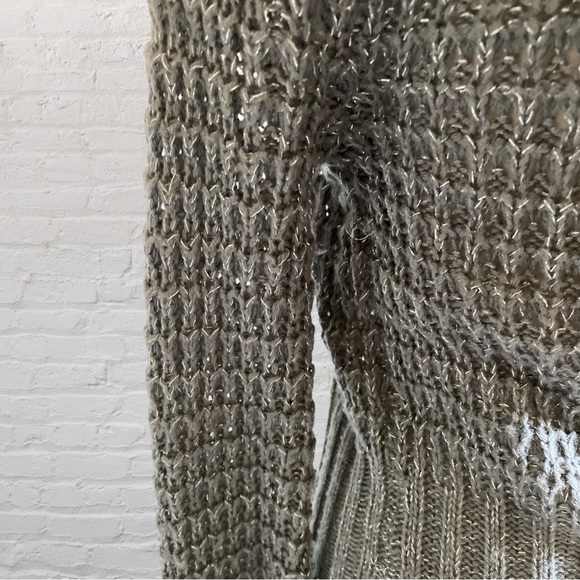 SHIMMERY METALLIC WOOL HOODED KNIT OPEN FRONT SWEATER DUSTER DUSTER CARDIGAN - Picture 6 of 9